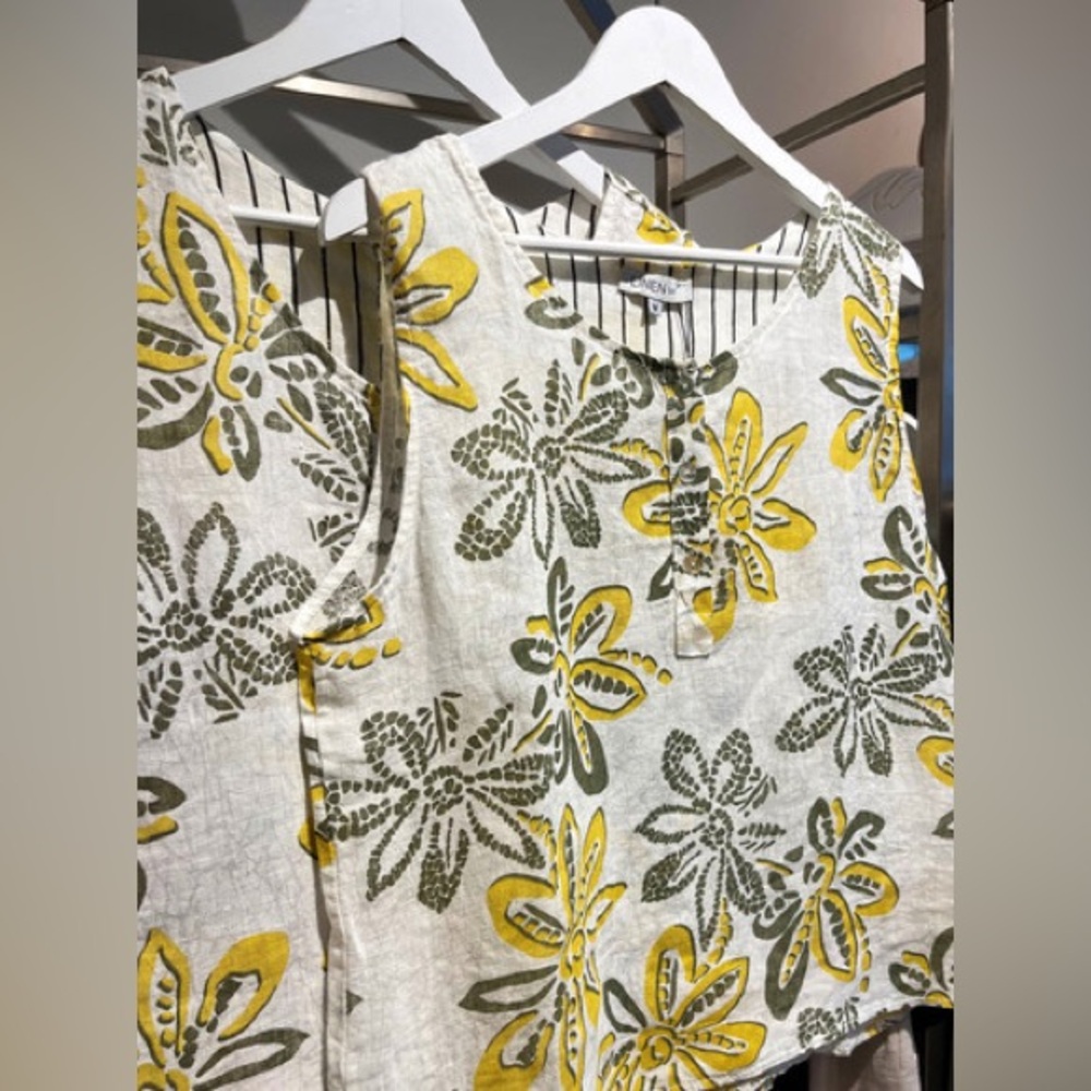 Linen Luv Floral Sleeveless Blouse - Yellow and Green